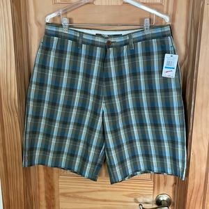 Nautica Men’s Clipper Shorts 36W- Plaid Green/Blue